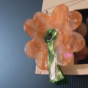 Floral Orange and Green Hair CLAW Clip